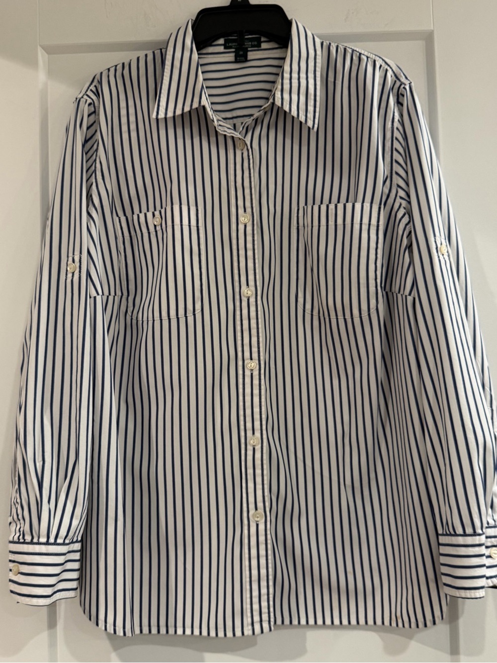 Ralph Lauren Women’s White Shirt with Navy Stripes size 2X